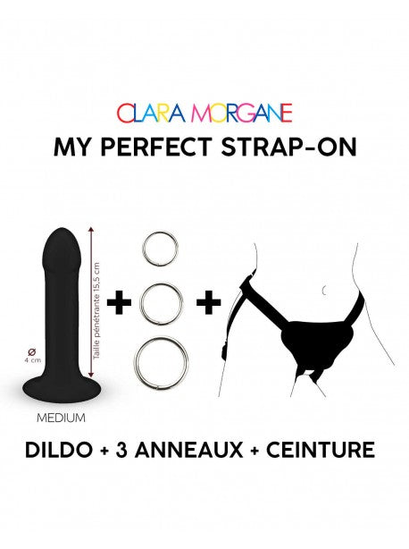 My Perfect Strap On Medium Harnais &amp; Dildo- Noir CLARA MORGANE