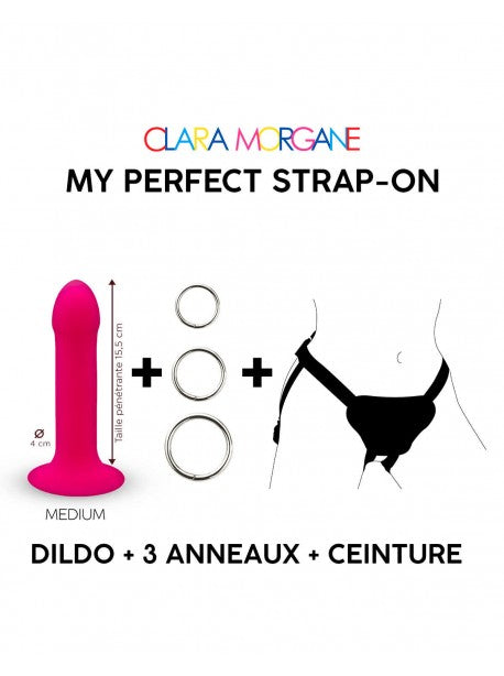 My Perfect Strap On Medium Harnais &amp; Dildo- Rose CLARA MORGANE