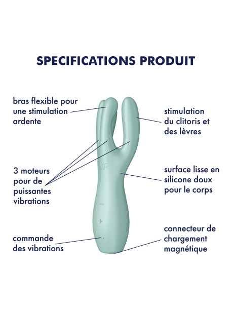 Stimulateur clitoridien et Vibromasseur point G Satisfyer Threesome 3 - Rose  ou Vert /bleu SATISFYER