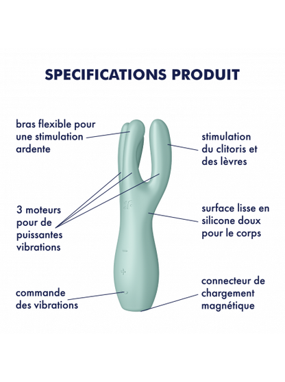 Stimulateur clitoridien et Vibromasseur point G Satisfyer Threesome 3 - Rose  ou Vert /bleu SATISFYER